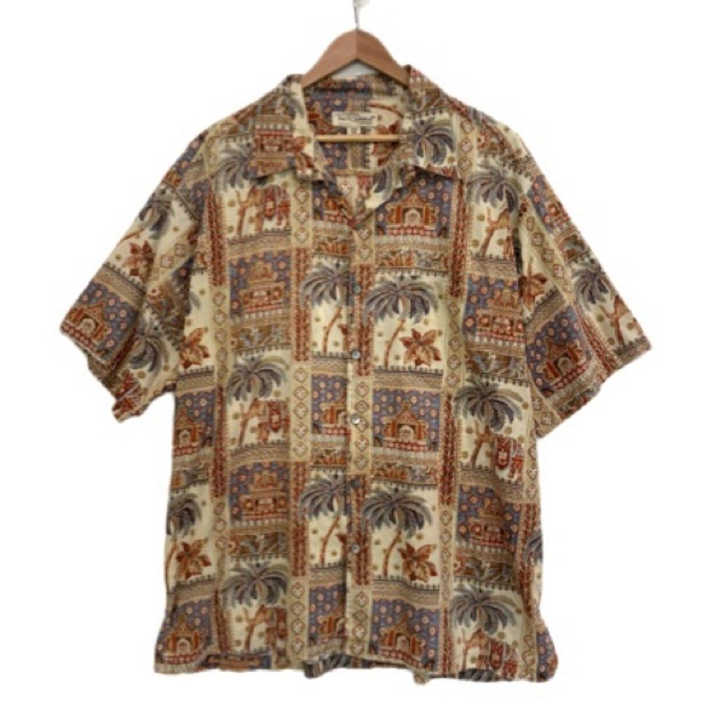Tori Richard Safari Print Camp Shirt Mens Size 2XL Tan Short Sleeve Button Down